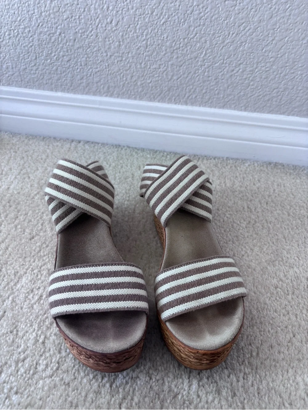Charleston Shoe Company - Ivory Striped Wedge Sandals